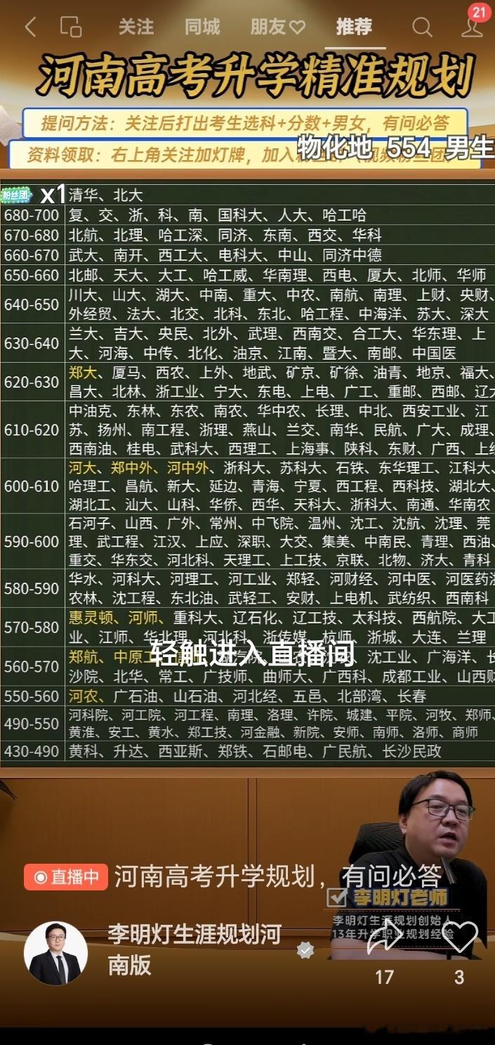 桂哥评：不小心看了一下河南地区高考分数线。我的天！660分以上才能上的大学！都这