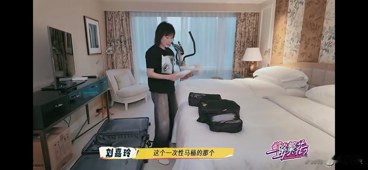 刘嘉玲,洁癖已没那么严重了!刘嘉玲展示了自己来参加《一路繁花》所带的东西,除了