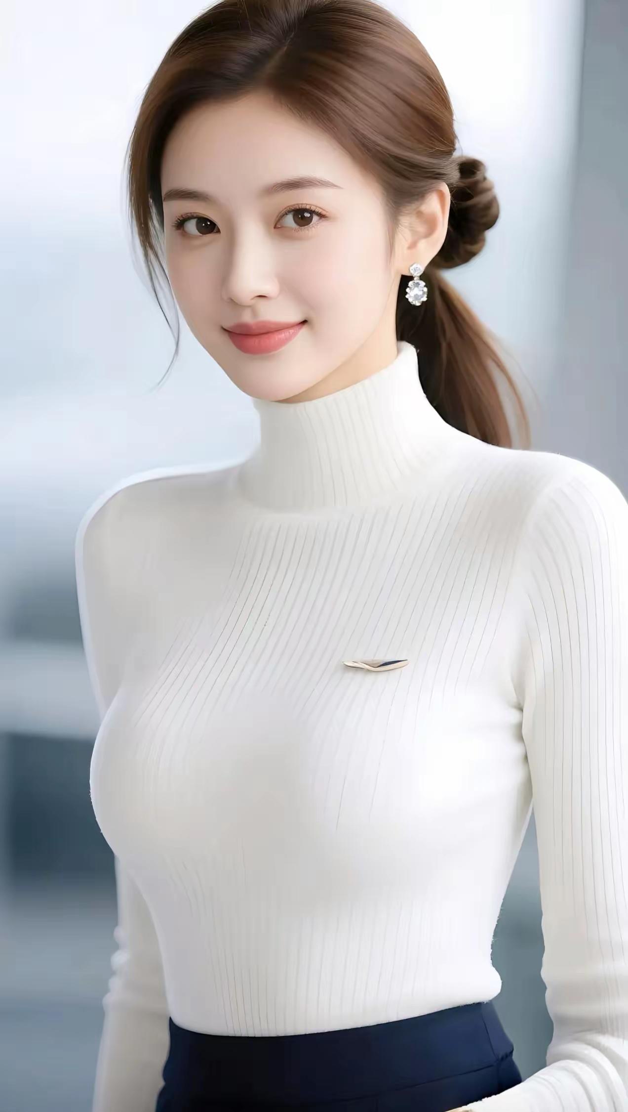 优雅白高领毛衣，简约不失时尚！