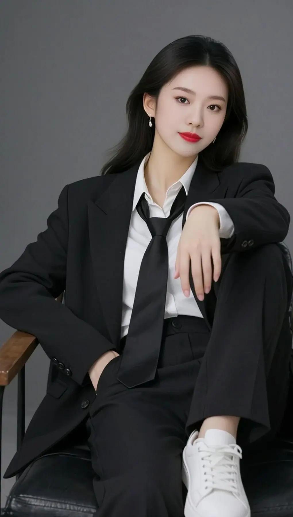 都市女强人风范，黑色西装搭配白衬衫，自信满满！💼👠👠