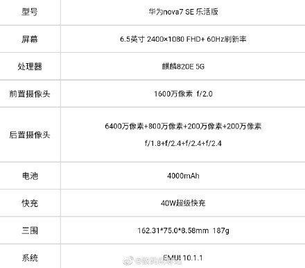 自研麒麟芯: 华为全新nova7核心参数曝光