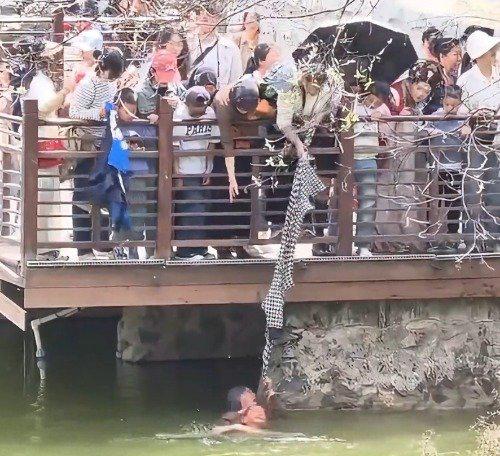 在西安兴庆宫公园的湖边，原本平静的午后被一阵惊恐的呼救声打破。一名女子紧紧抱着孩