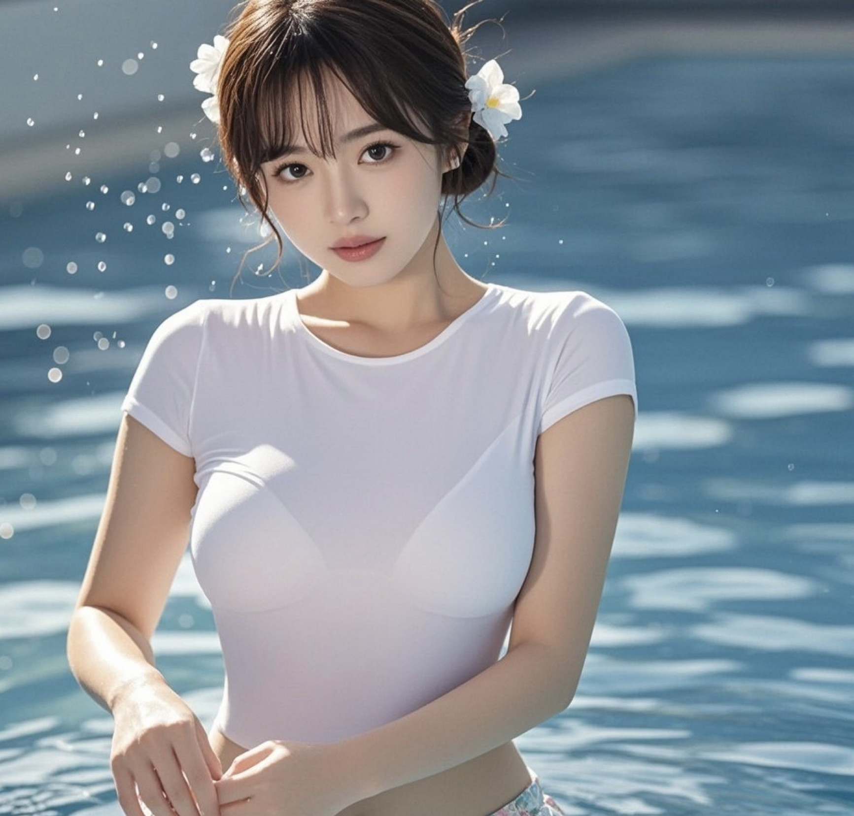 碧海蓝天映衬，蜜桃臀女神风情万种