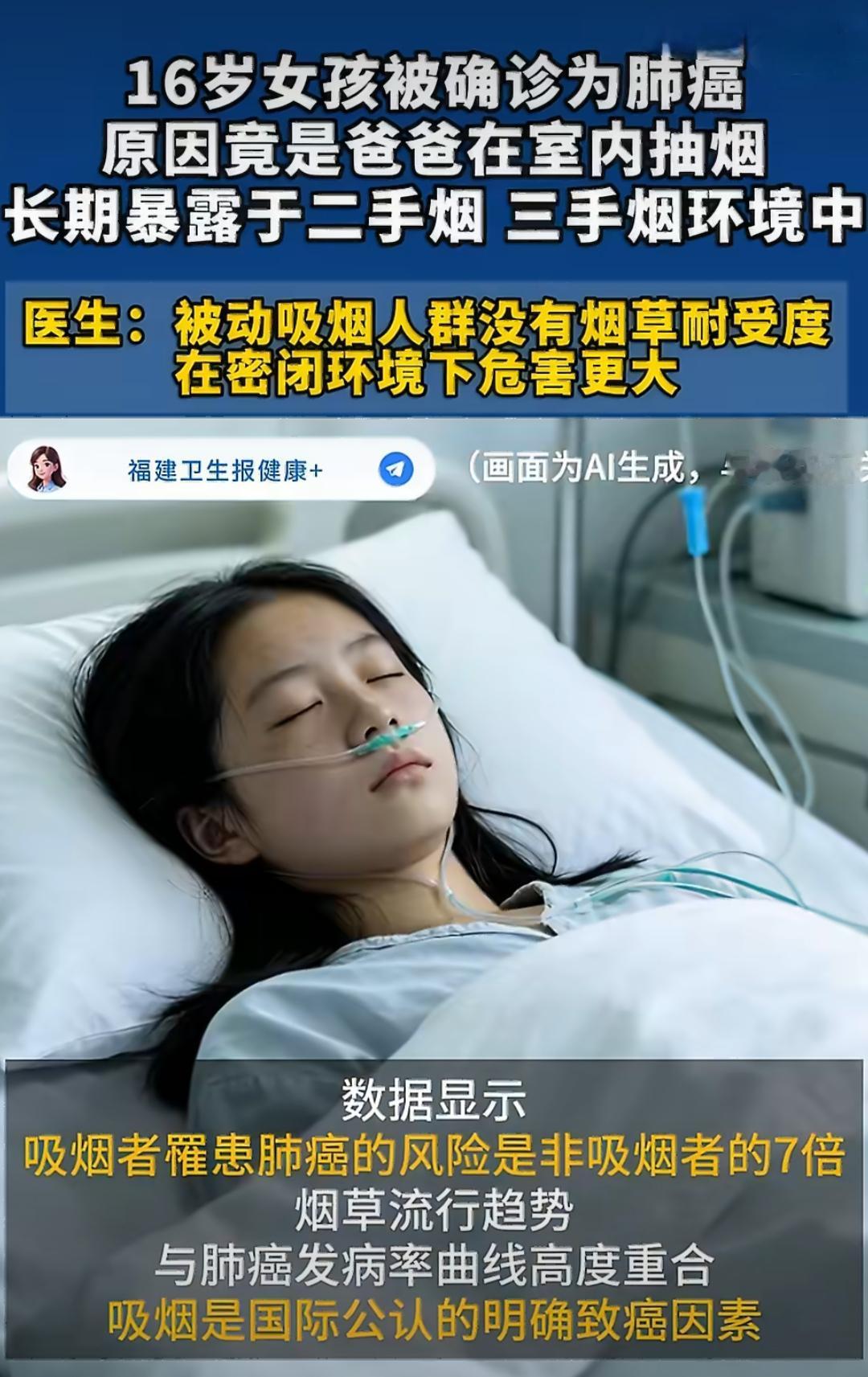 最近福州有个事儿挺让人揪心的，一个16岁的女孩，自己从来不抽烟，却被查出得了肺癌