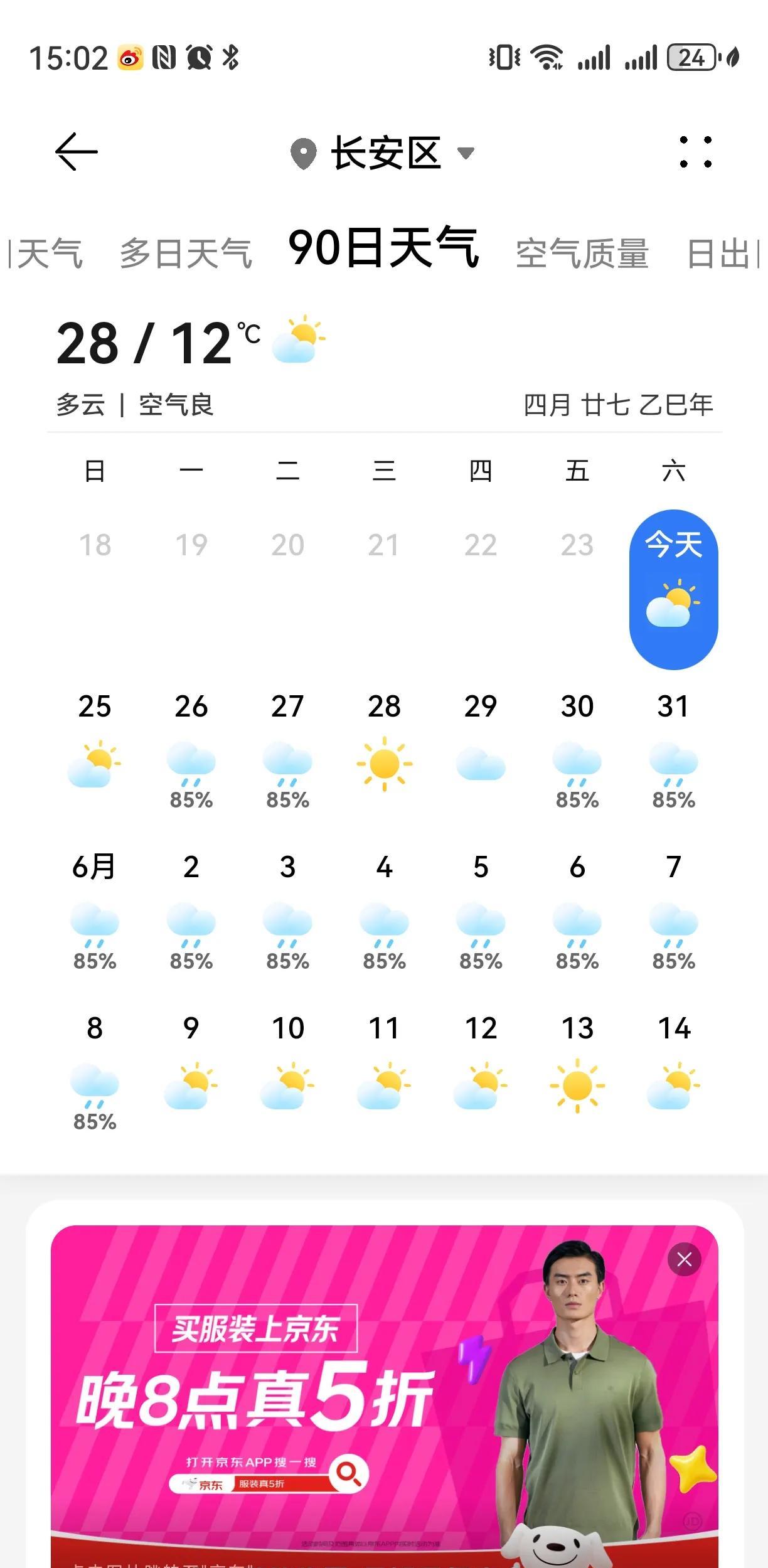 西安小麦黄了，6月1日就要收割，可是这天气预报显示6月1日前后几天要下十多天的雨