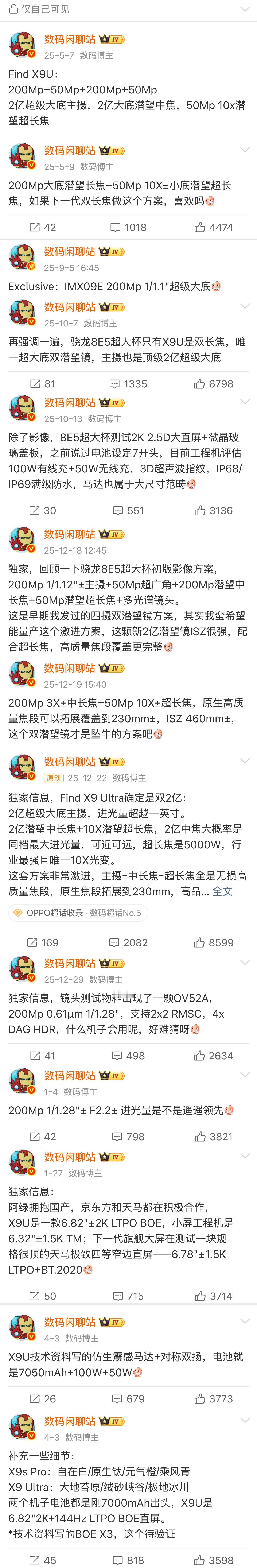 OPPOFindX9Ultra参数汇总，猜猜定价吧：6.82"2K+144