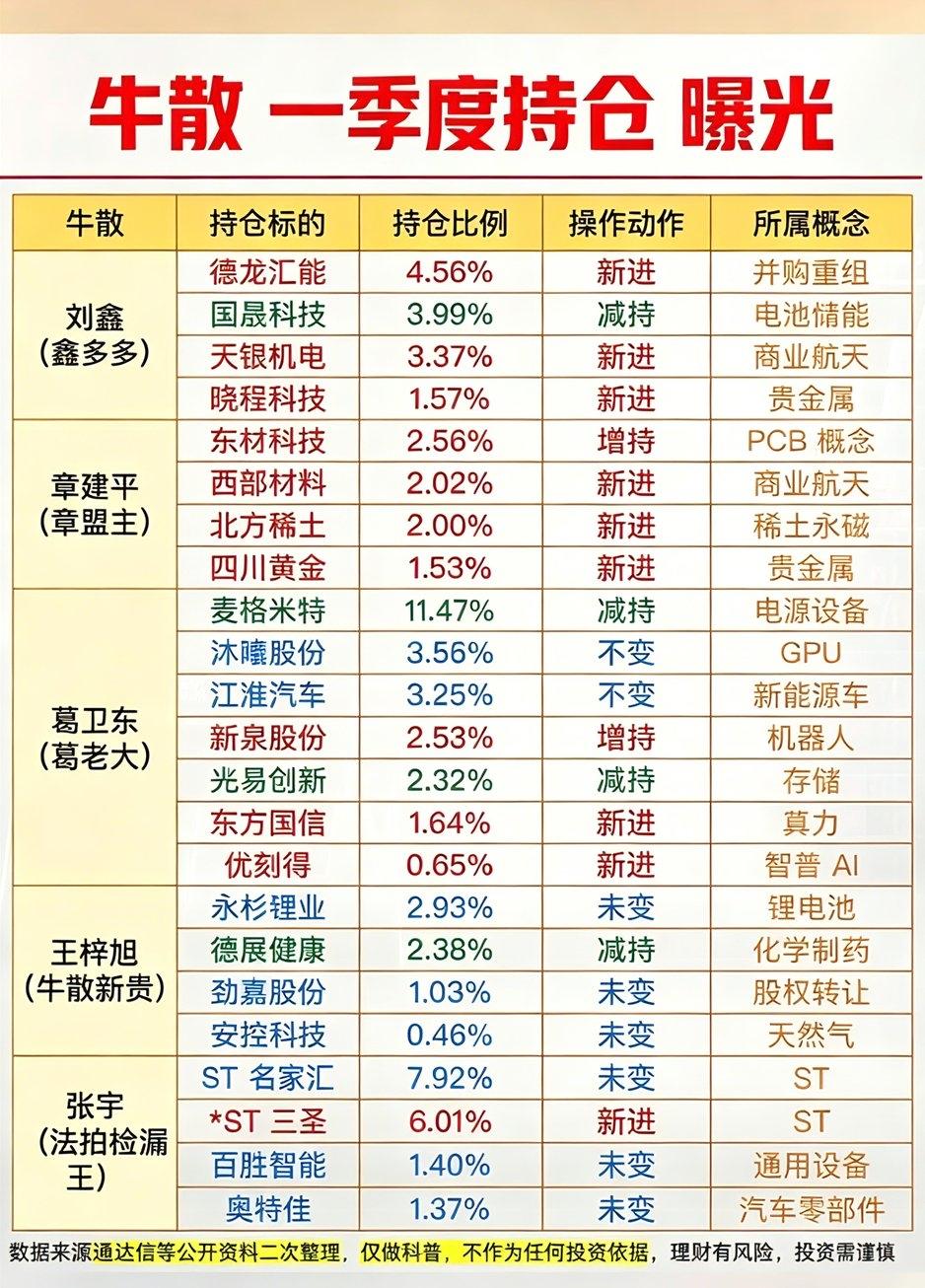 牛散一季度持仓大曝光！跟着大佬学思路，普通人也能看懂门道一季度的牛散持仓名单