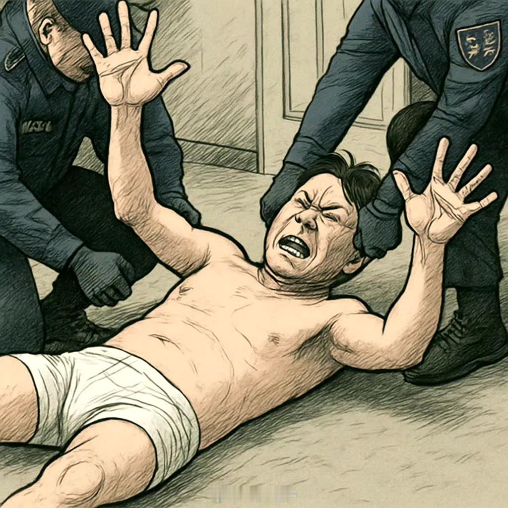 8月7日，尹锡悦再次拘捕，再次只穿内裤儿躺在地上。不过韩国人也真的是醉了，这是他