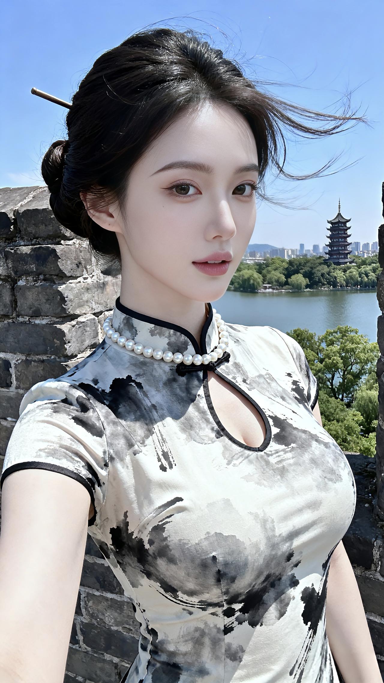 水墨映美景，美景衬佳人！山水美人图美女人像群