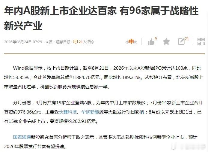 新股发行节奏还是太慢了？无语！截止8月21日，新增IPO，100家，同比增近54