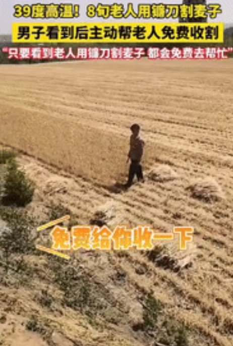 仗义多是屠狗辈！”5月22日，河南，一8旬老人拿着镰刀在39度的高温下割麦子，这