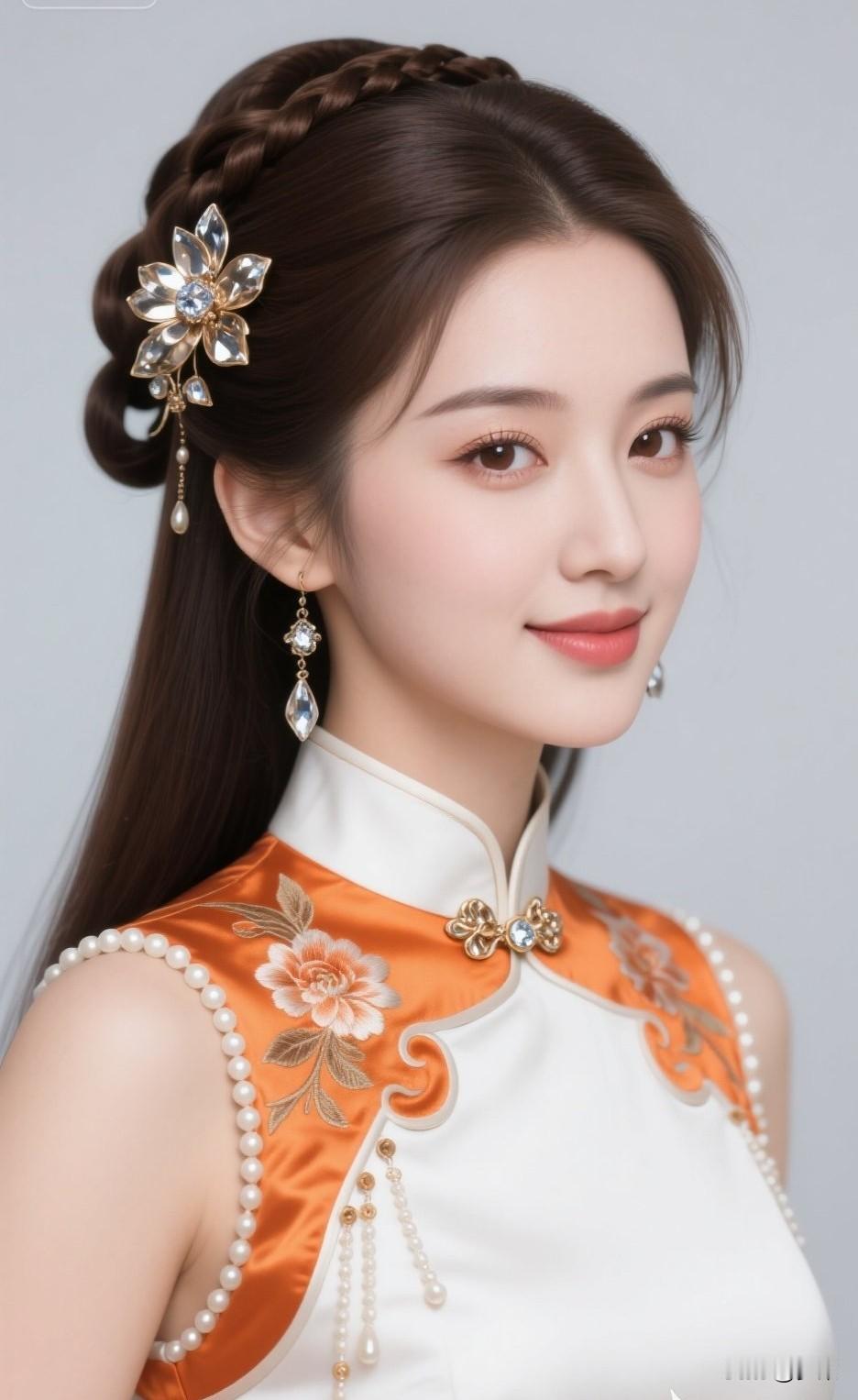 优雅旗袍造型，精致发饰点缀，尽显东方韵味！🌸💎