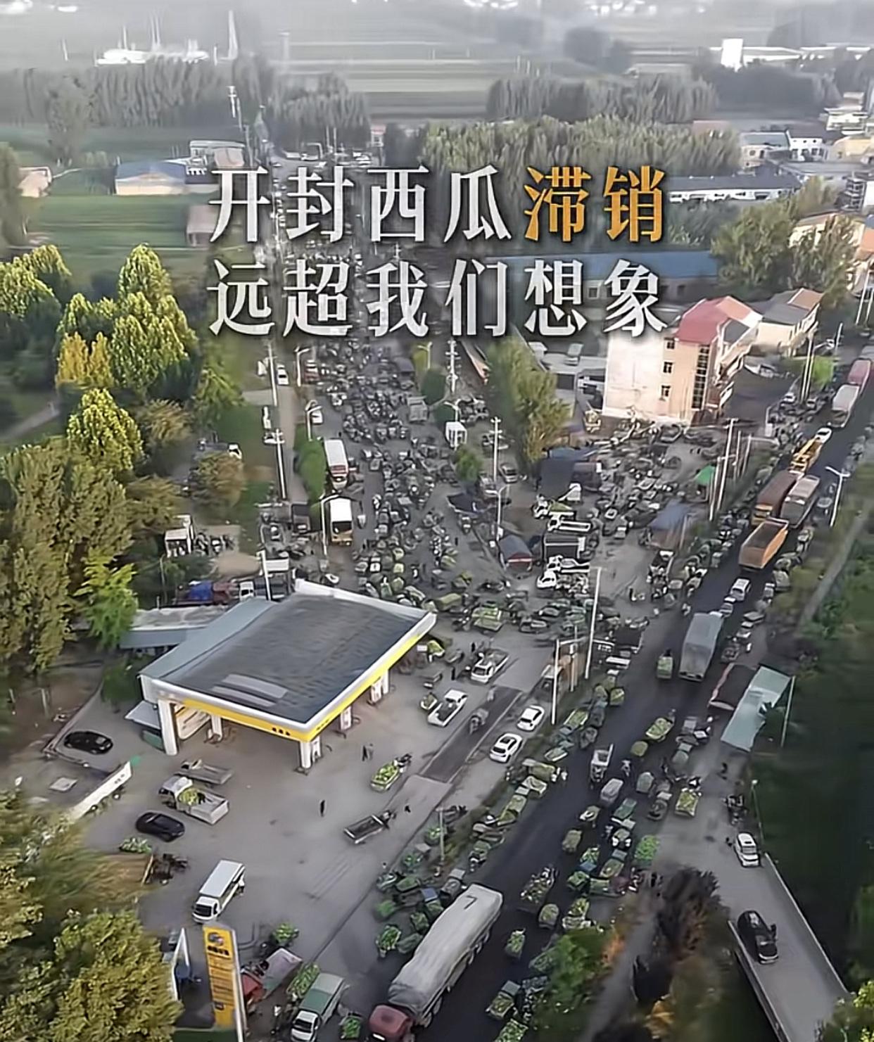 这是河南开封的西瓜，想卖，几毛钱一斤都卖不出去！广东这边的西瓜现在还是4块钱