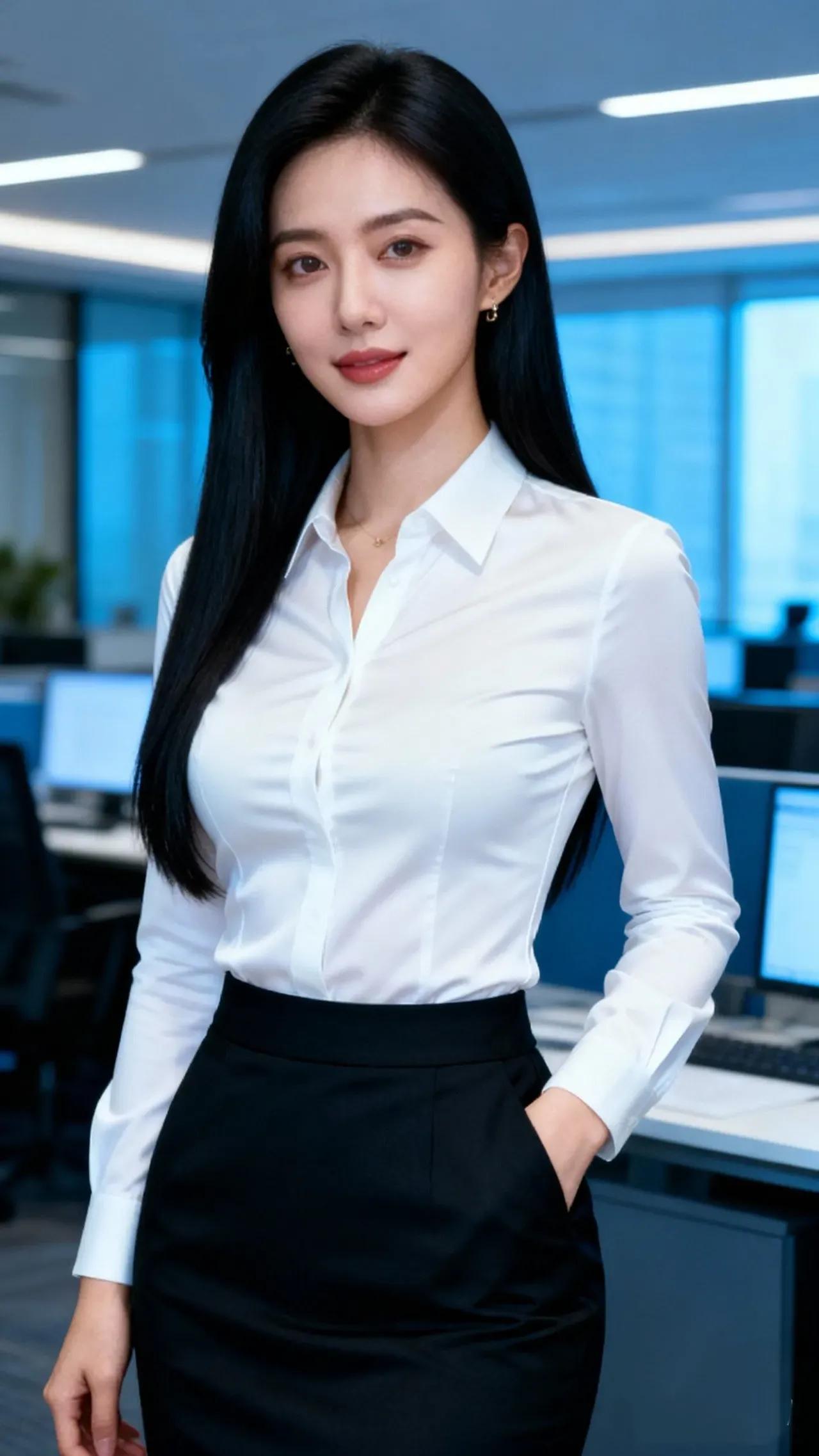 职场优雅风，白衬衫黑裙，自信满满！