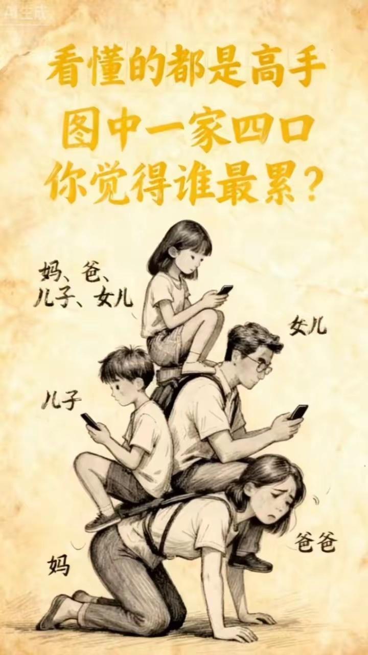 看懂的都是高手图中一家四口，你觉得谁最累？