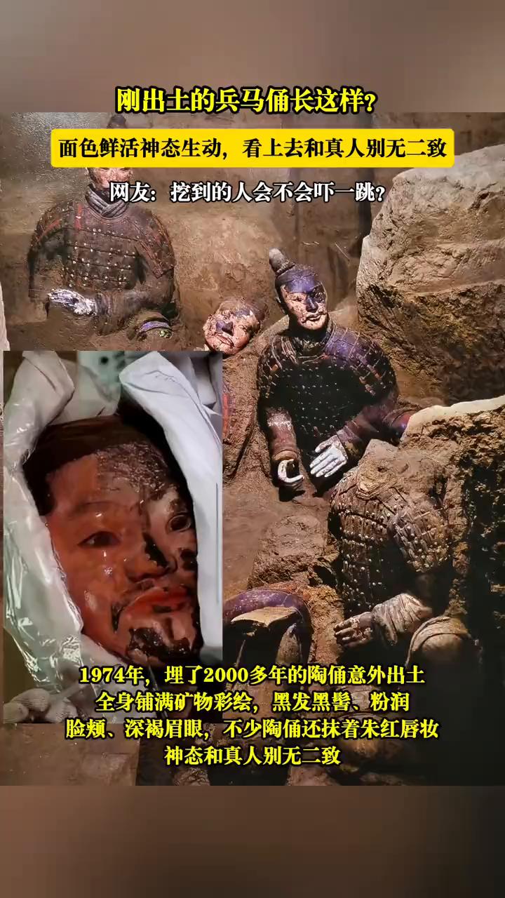 刚出土的兵马俑长这样？面色鲜活，神态生动，看上去和真人别无二致。网友：挖到的人会