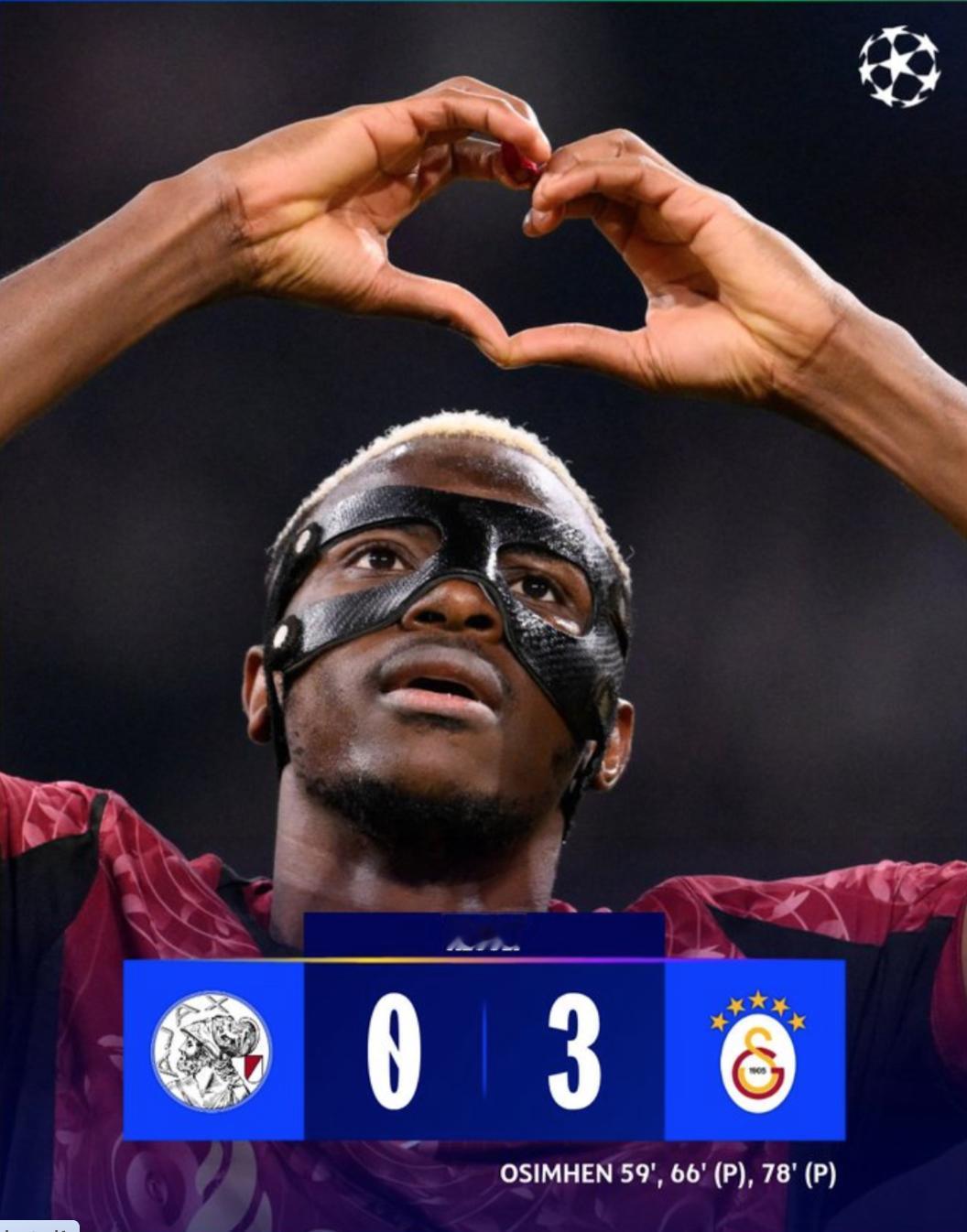 帽子戏法！维克托·奥西梅恩延续火热状态，登顶本赛季欧冠射手榜！他不仅成为继雅库布