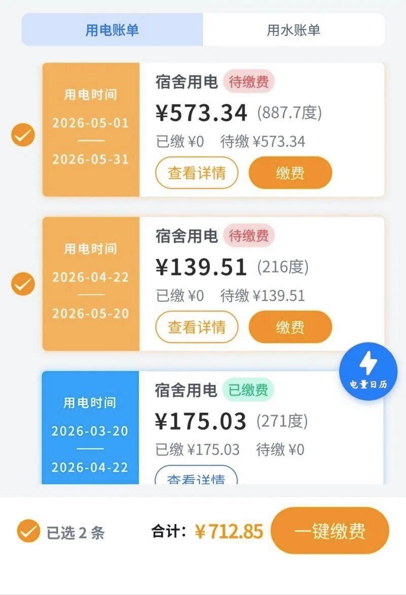 中山大学一学生寝室月用电显示近千度