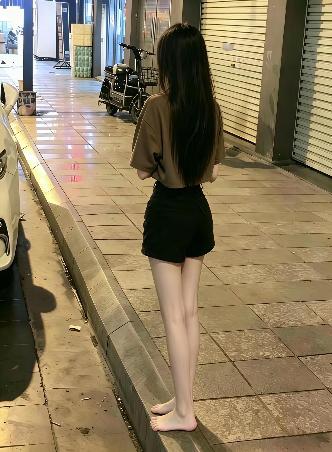 夏夜的晚上，打着赤脚冰冰凉。背影无敌呀。赤脚光脚女生手脚凉赤脚凉鞋女生赤