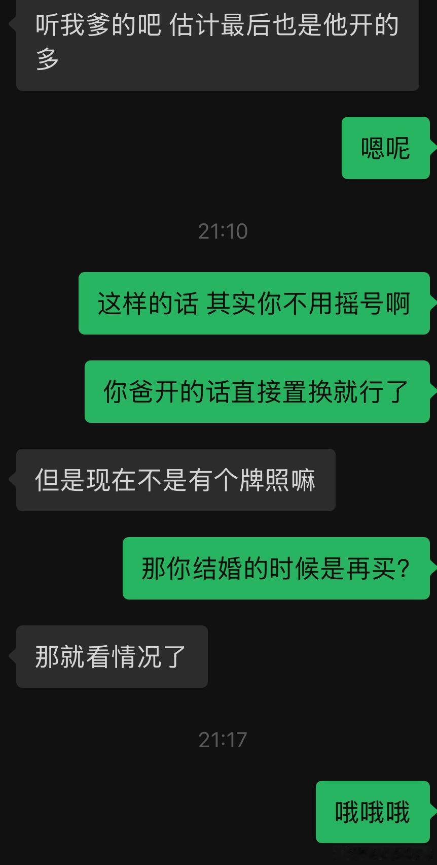 男朋友打算和他的父亲一起使用新买的车。