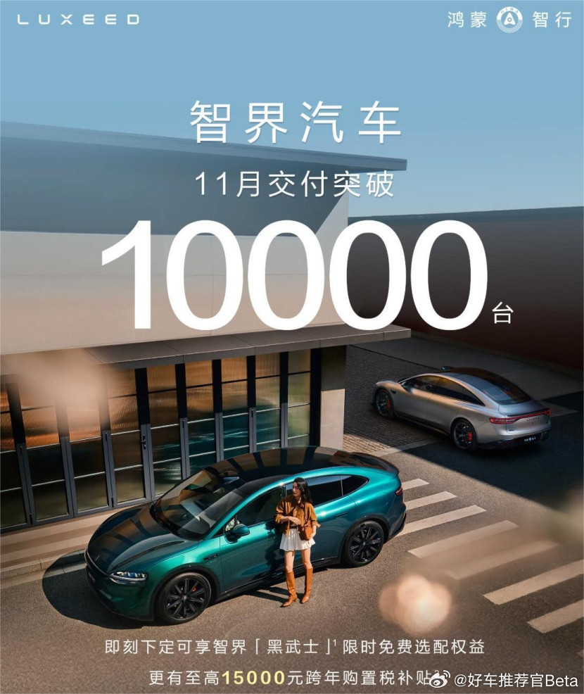 智界汽车又行了？已连续两月交付破万。日前，鸿蒙智行官方公布了智界汽车品牌的交付成