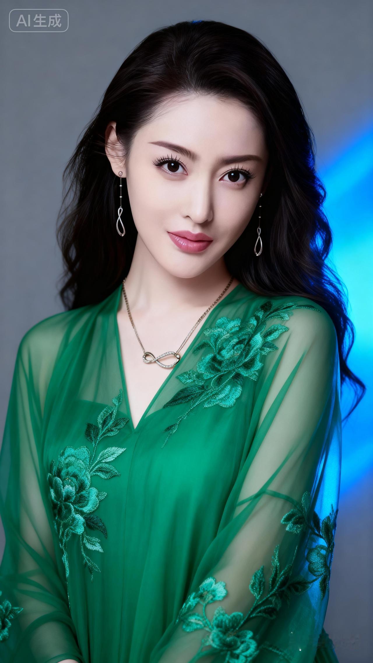 优雅绿衣少女，梦幻AI生成，尽显东方韵味！🌿✨