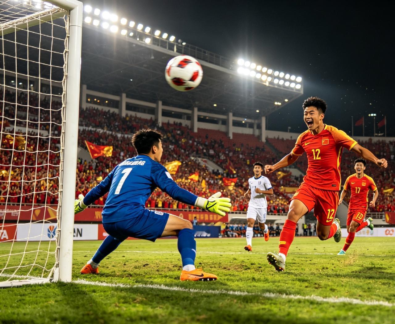 哇塞，中国男足3-0！亚运会男足1/4决赛，中国队3-0领先泰国队！上半场第