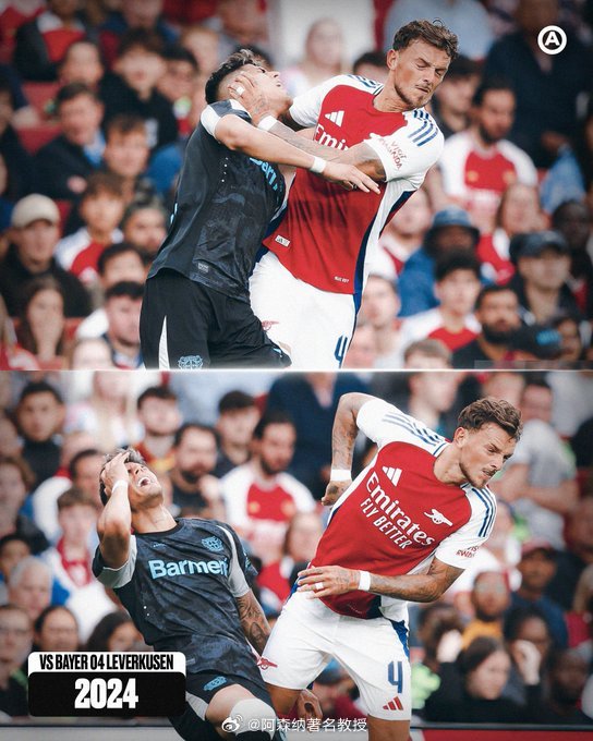 上次阿森纳对阵勒沃库森时，本·怀特和因卡皮耶分属两队，本·怀特还给了因卡皮耶一巴