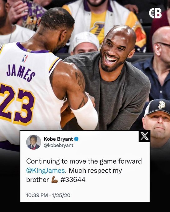 洛杉矶湖人6年前的今天，科比发布了他人生中的最后一条推特，祝贺詹姆斯在NBA历