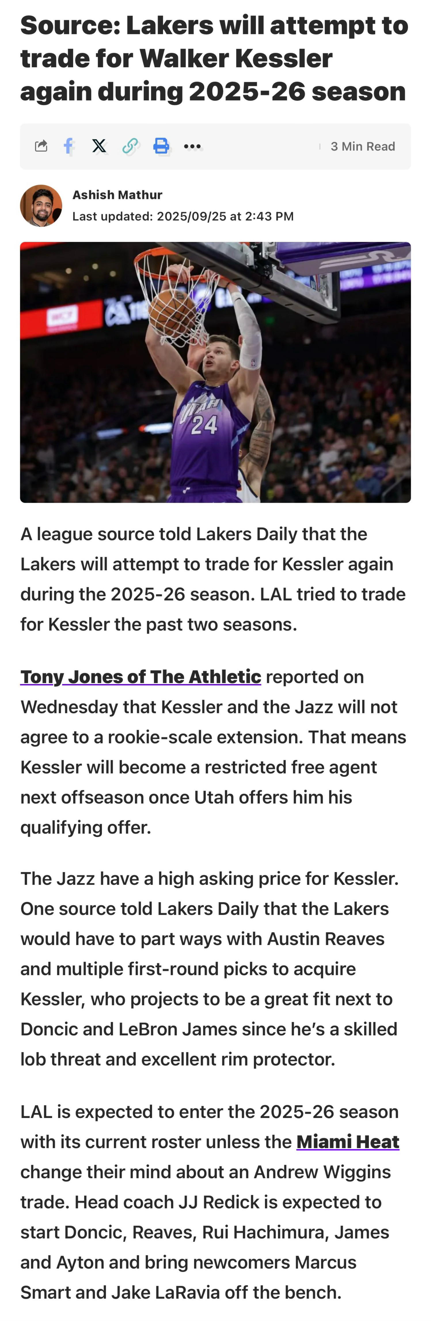 湖人媒体LakersDaily：湖人将在2025-26赛季期间继续尝试交易得到