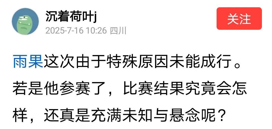 呵呵！就知道有人会这么说！虽未明言，但意思是因为雨果没有参加美国大满贯赛，所以王