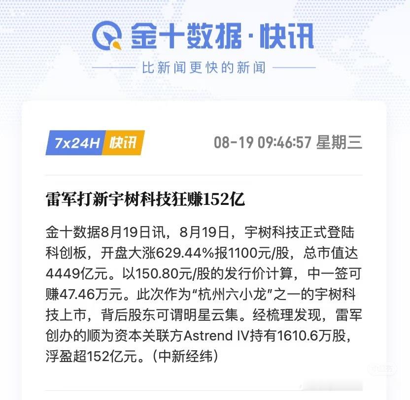 雷军打新宇树科技狂赚152亿懂了，不靠业务赚钱，靠投资吧。整个小米集团Q2净利也