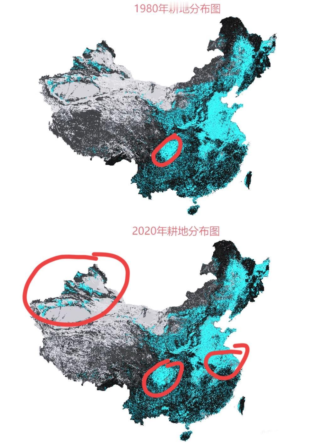 40年耕地变化，大家瞅瞅变化大不大❗️❗️四川盆地耕地密度怎么能和河南一样[