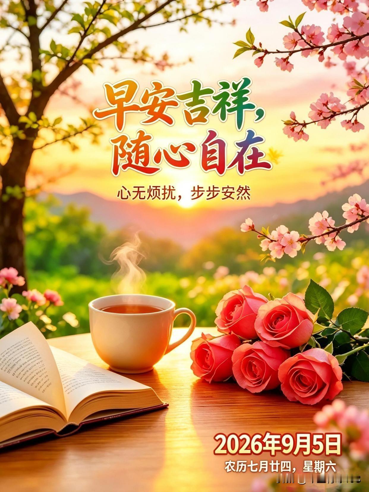🌻周六早安，吉祥安康💐新的一天，带着热爱启程，心随暖阳而行，静享岁月日