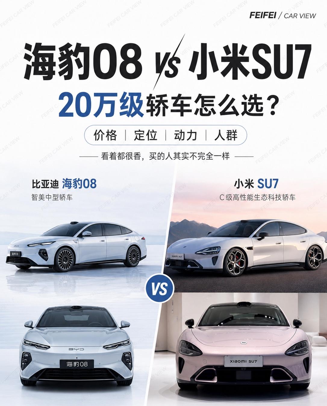 海豹08和小米SU7，20万级轿车该怎么选？海豹08和小米SU7放在一起看，评论