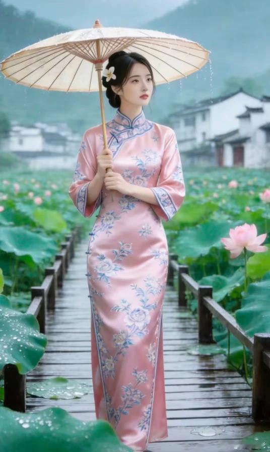 江南水乡出美女，身姿窈窕步轻徐。明眸恰似水中月，满面春风眼若星。