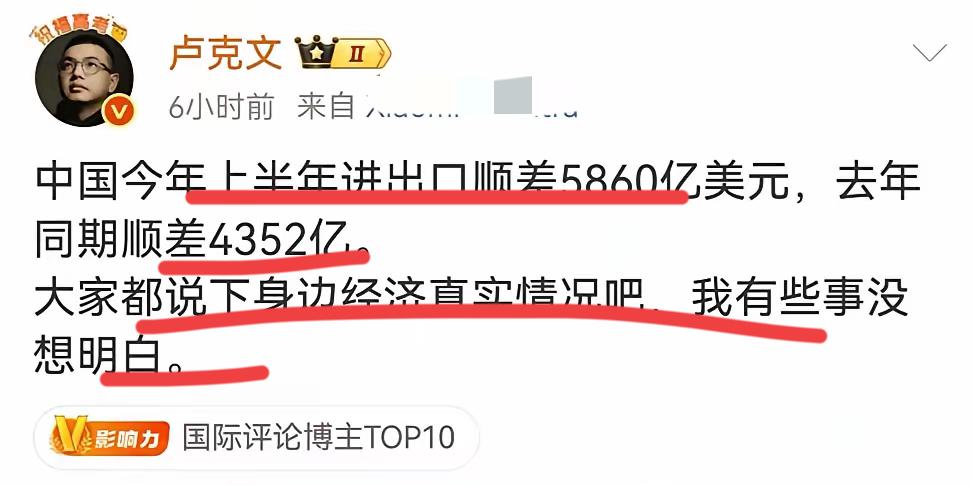 著名国际问题专家卢总也表示看不懂了！！面对逐年增加的贸易顺差，他很疑惑；这是