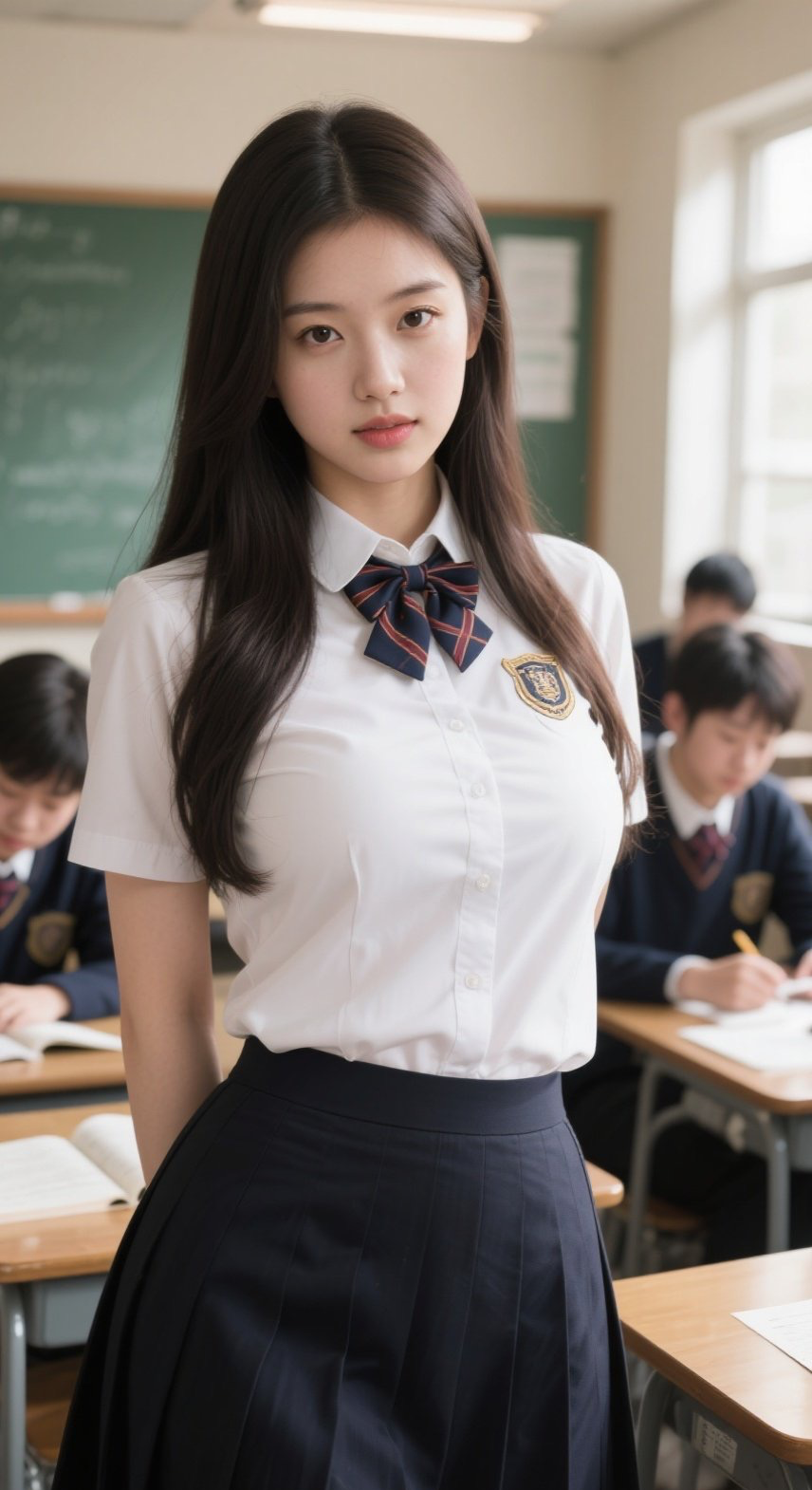 甜酷少女写真集，百褶短裙配长腿