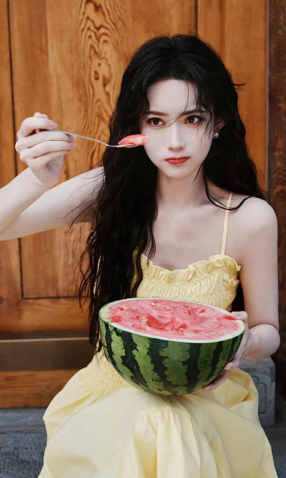 孟子义旅拍生图，吃西瓜🍉