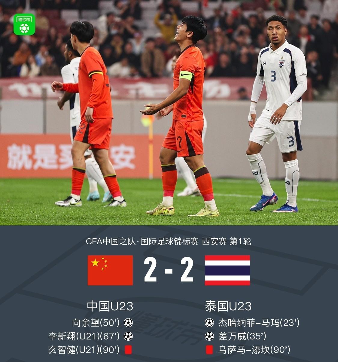u23国足2-2泰国u23，看完比赛有三点切身感受：第一：结果可以接受，中国队