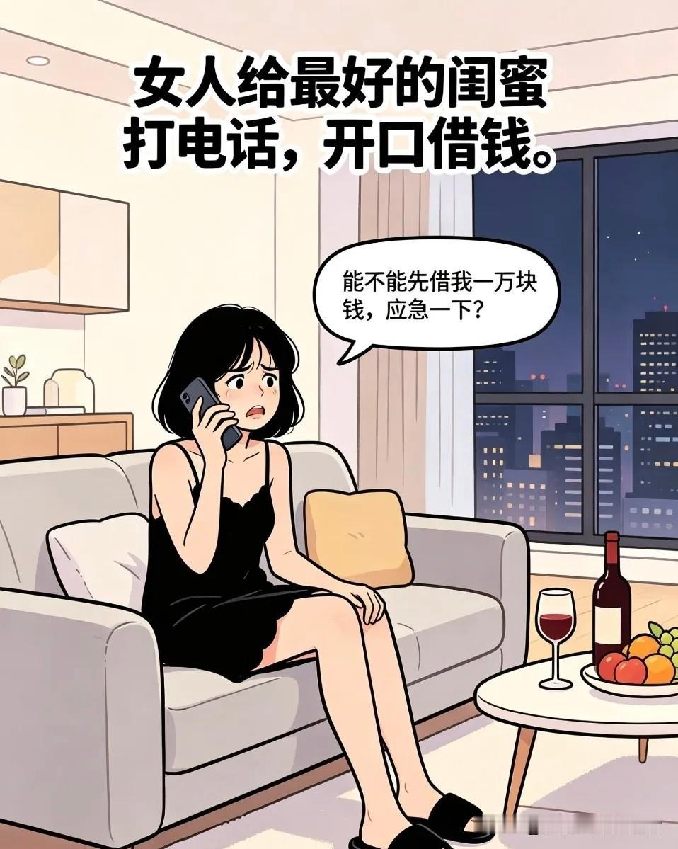 趣味漫画:女人向最好的闺蜜打电话:能不能借我1万块钱？闺蜜:没问题，我老公刚发