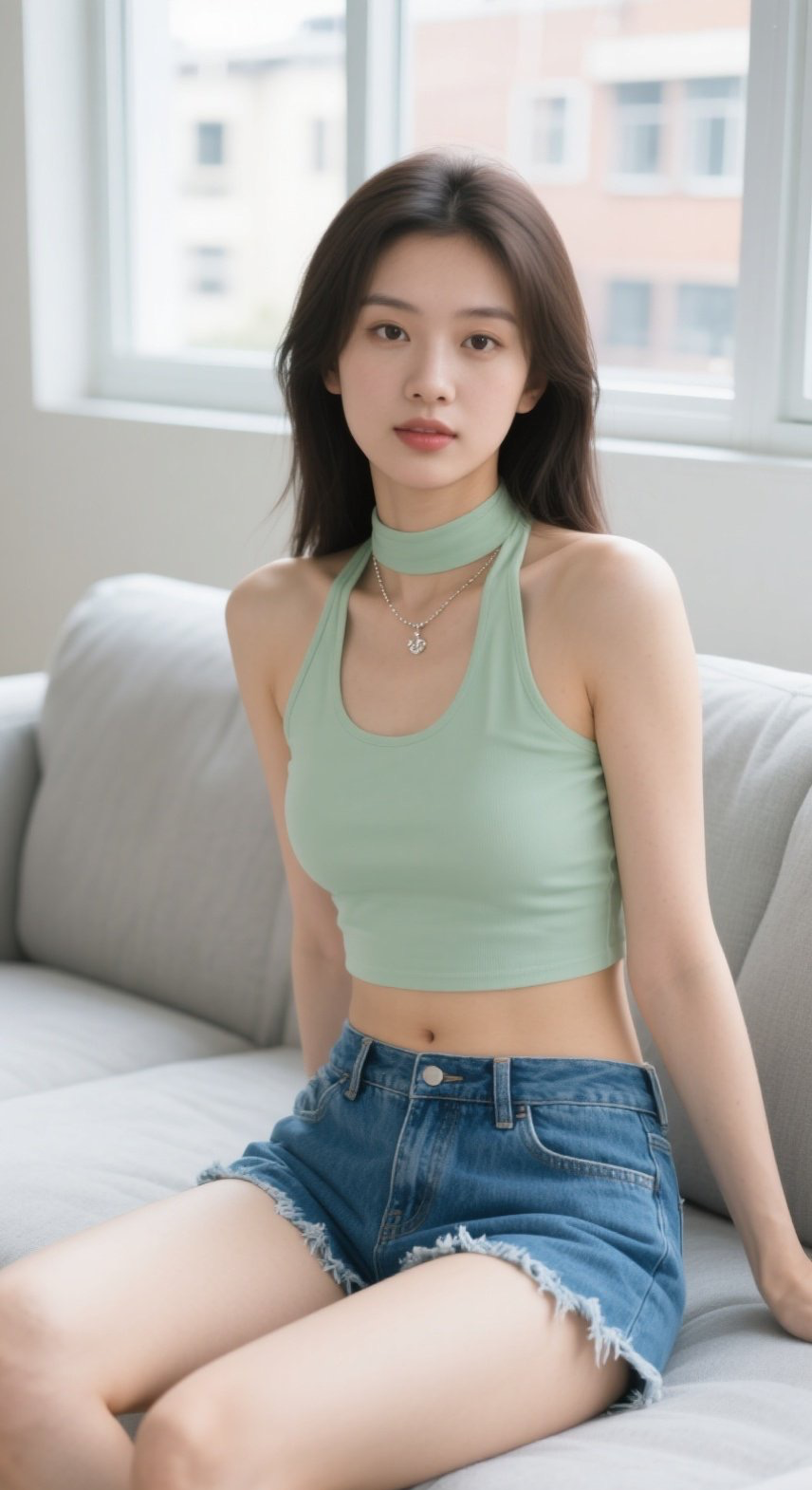 清纯少妇沙发侧卧，娇俏佳人慵懒风情