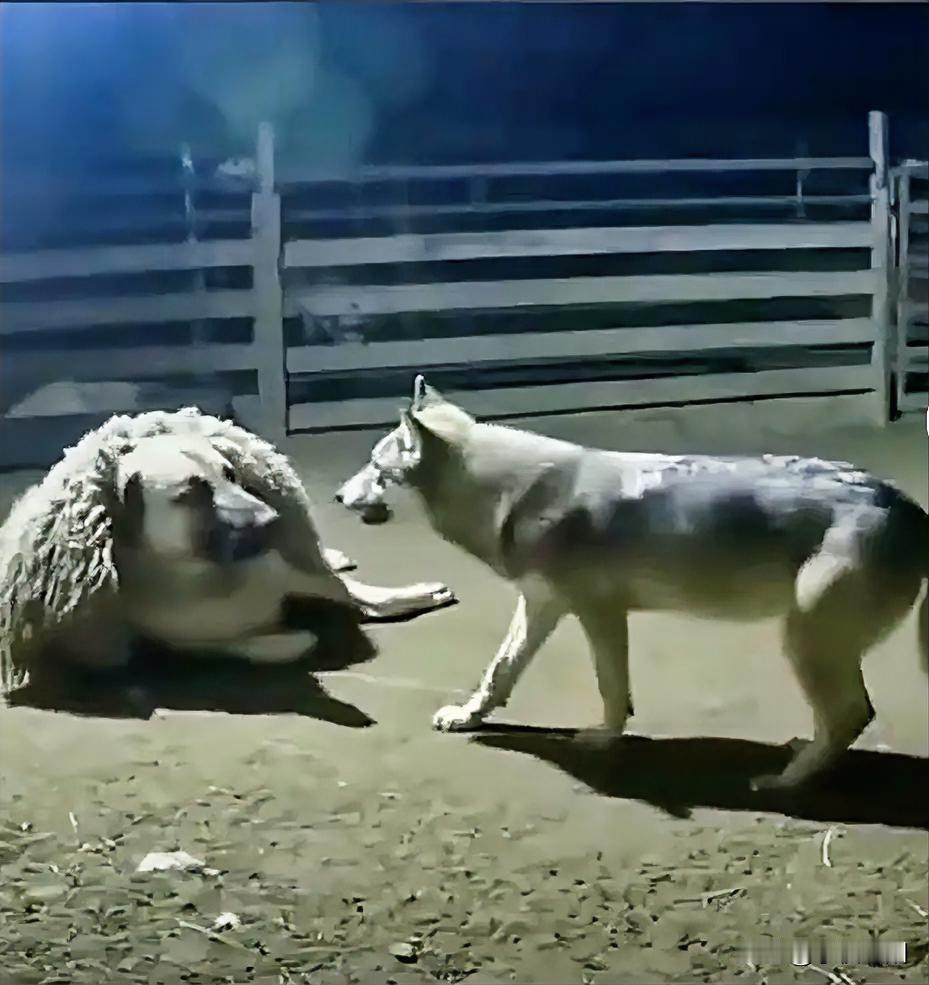 这恐怕是狼被耍的最懵的一次吧。一只狼晚上跳到羊圈里准备去吃一睡着的“羊”，没想到