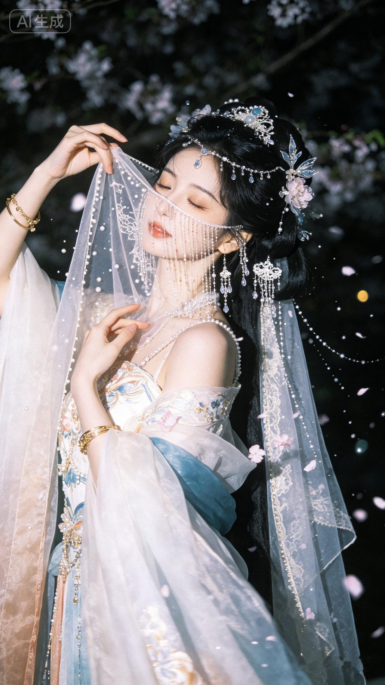 梦幻古风新娘，花海中的优雅仙子