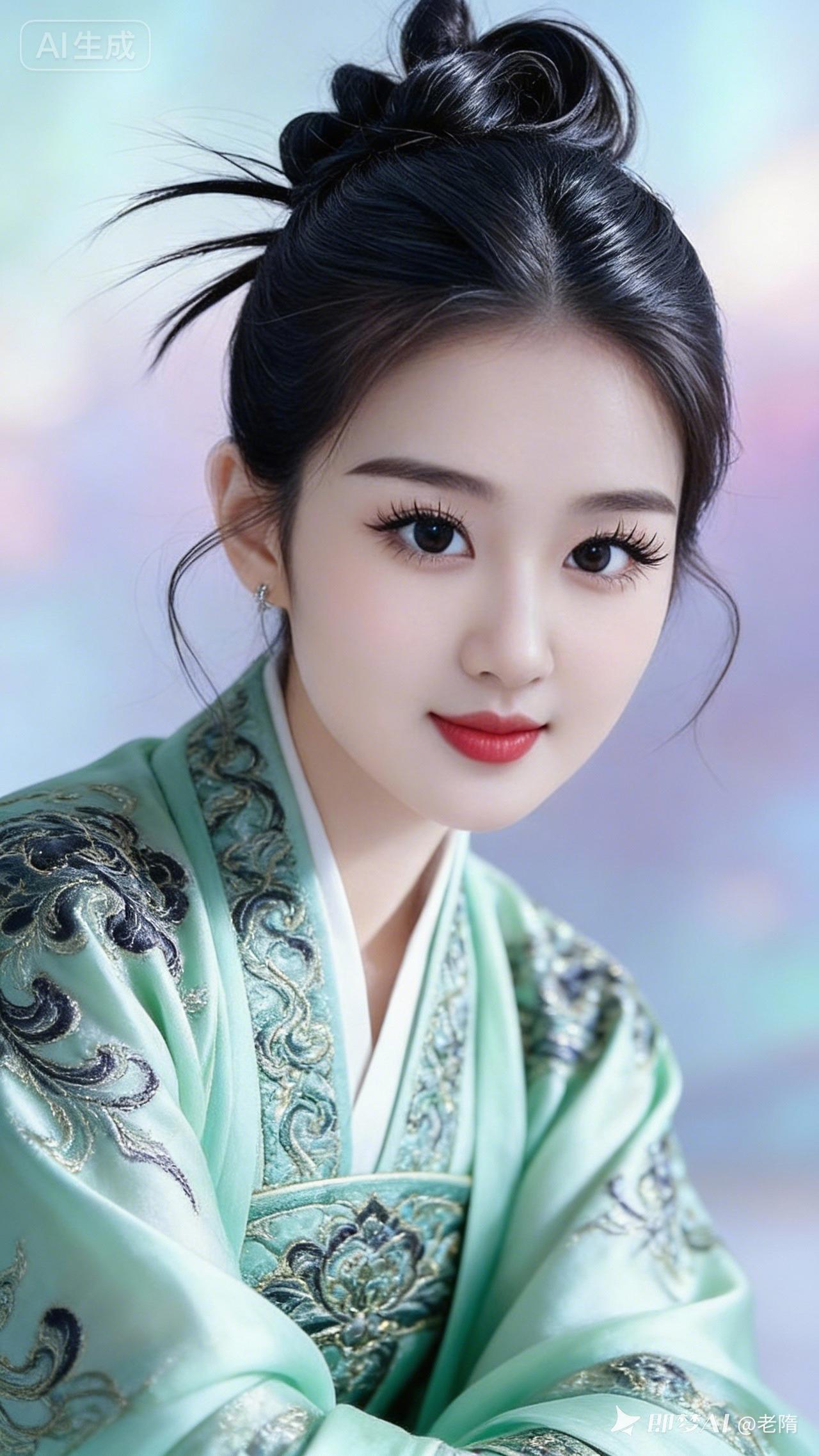 古风少女，黑发盘髻，红唇轻启，韵味十足！