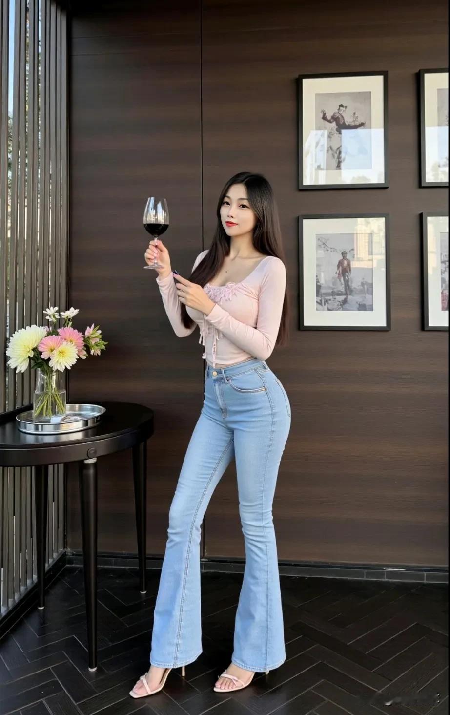 优雅穿搭指南：粉色上衣+牛仔裤，举杯享受美好时光！🍷成熟女的魅力气质迷人身材