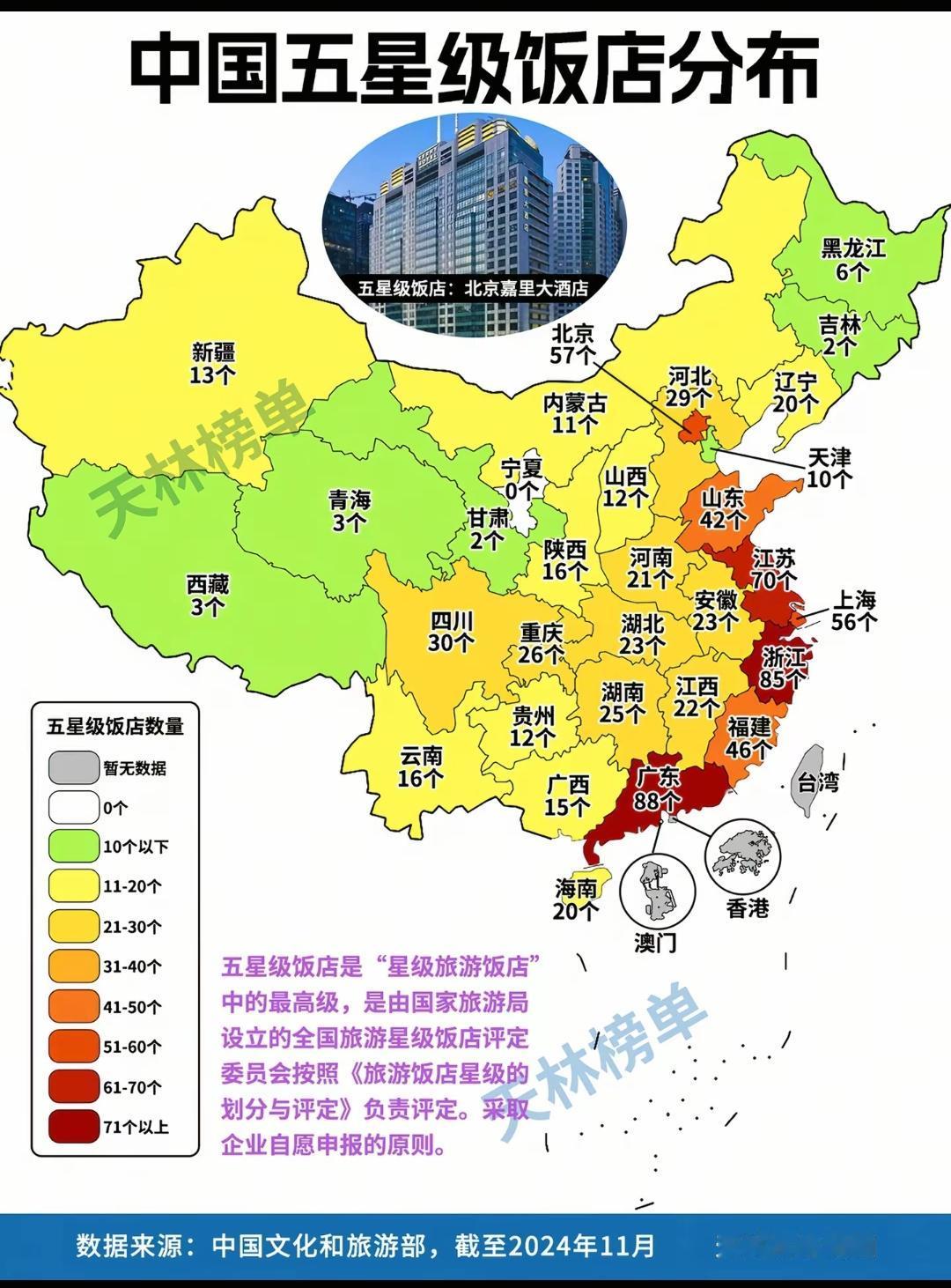 中国五星级酒店分布。五星级酒店是饭店旅游协会颁发的，一些酒店觉得按照五星标准设施