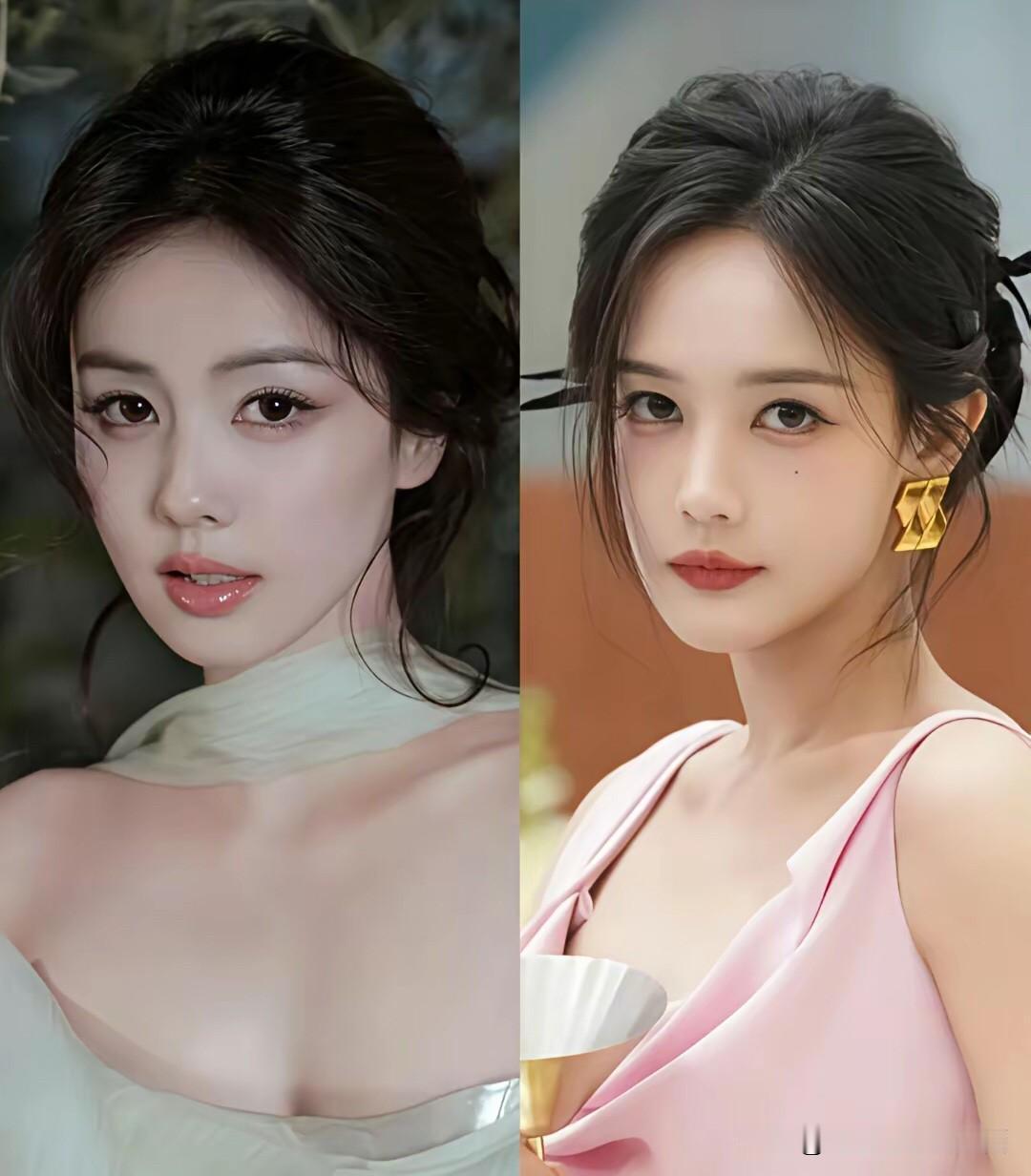 两位女明星都是差不多的妆造，还是白鹿耐看一些，她颜值高，五官线条分明，看着特别有
