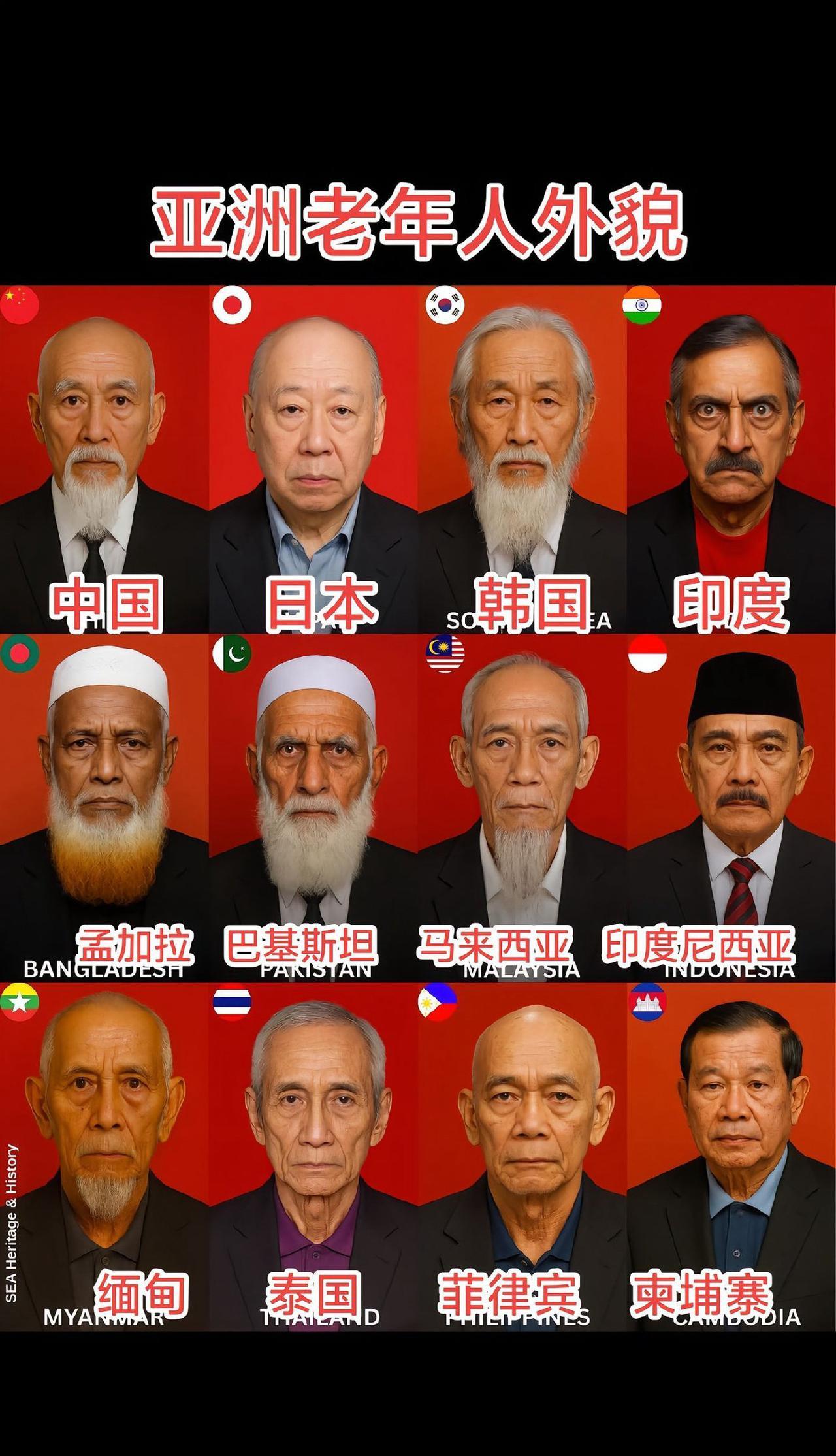 亚洲老年人外貌，看着不是很准确啊