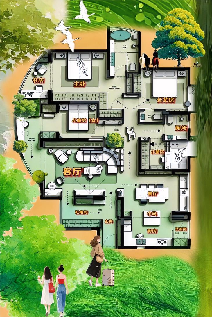 真讲究，165㎡没纸醉金迷的造型，却有聪明的动线，把门口一手烂牌，打造成向阳而生